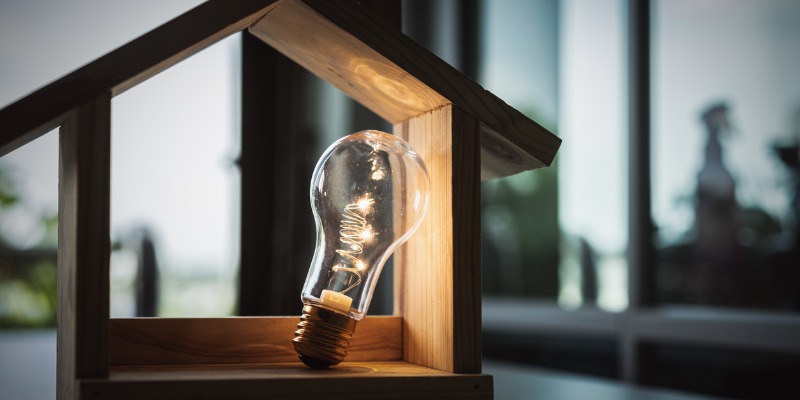 light bulb in wooden house